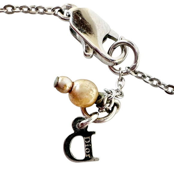 Dior Champagne Pearl & Silver Spell Out Engraved Adjustable Necklace - Picture 10 of 15